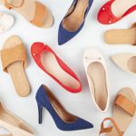 Girl's spring summer shoes collection. Mock up of different styl