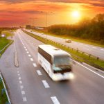 Šoping u Frankfurtu White bus in the rush hour on the highway